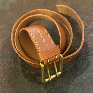 Classic Tan Leather Belt with Gold Buckle
